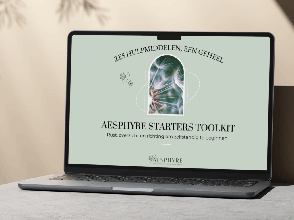 Mock-up van de Aesphyre Starters Toolkit met zes hulpmiddelen